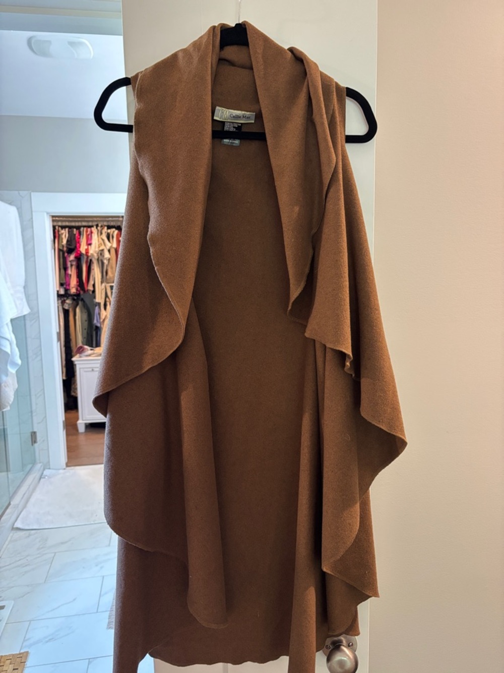 Draped Open-Front Sleeveless Cardigan Vest - Brown